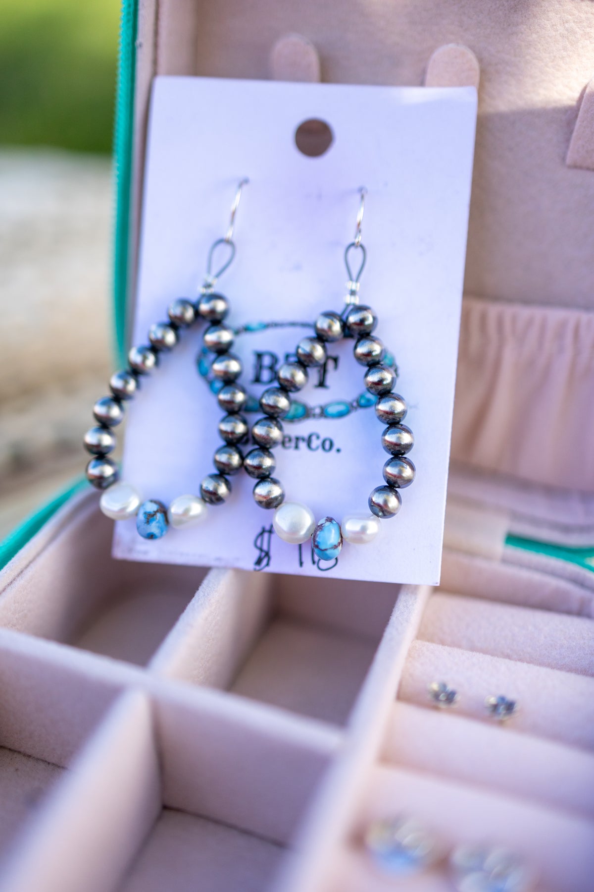Golden Hills and Fresh Water Pearl beaded dangle earrings