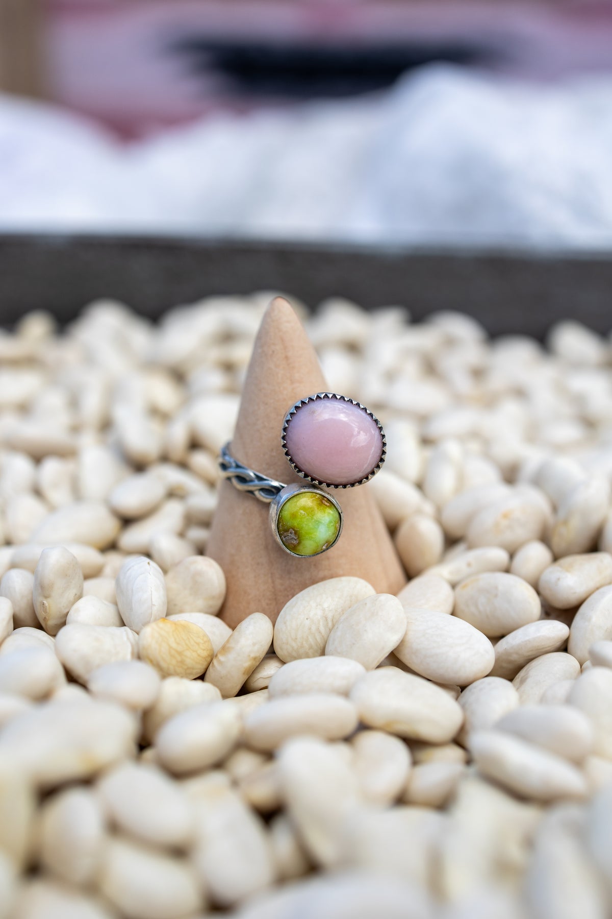 Pink opal and palomino ring